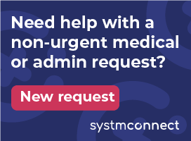 The SystmConnect logo and the words Need help with a non urgent medical request or admin request?  